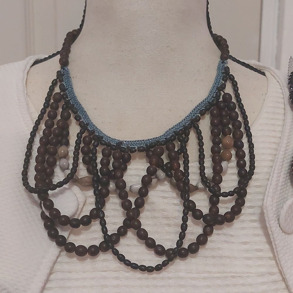 Handmade Natural Seeds Loopy Fringed Bib Necklace Sustainable Material Statement